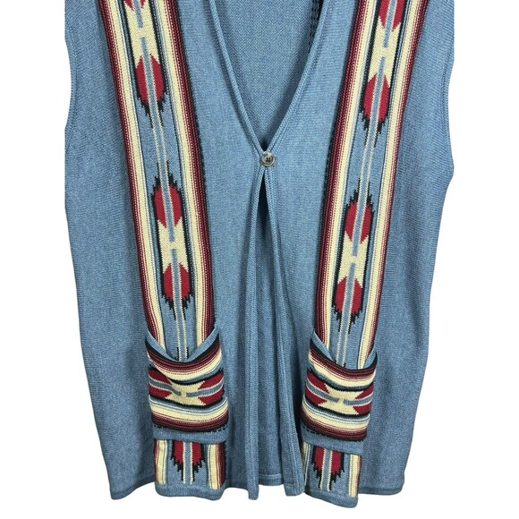 Vintage Chaps Denim Vest Women’s 2X Southwest Aztec Knit Boho Western Layering - Picture 3 of 13
